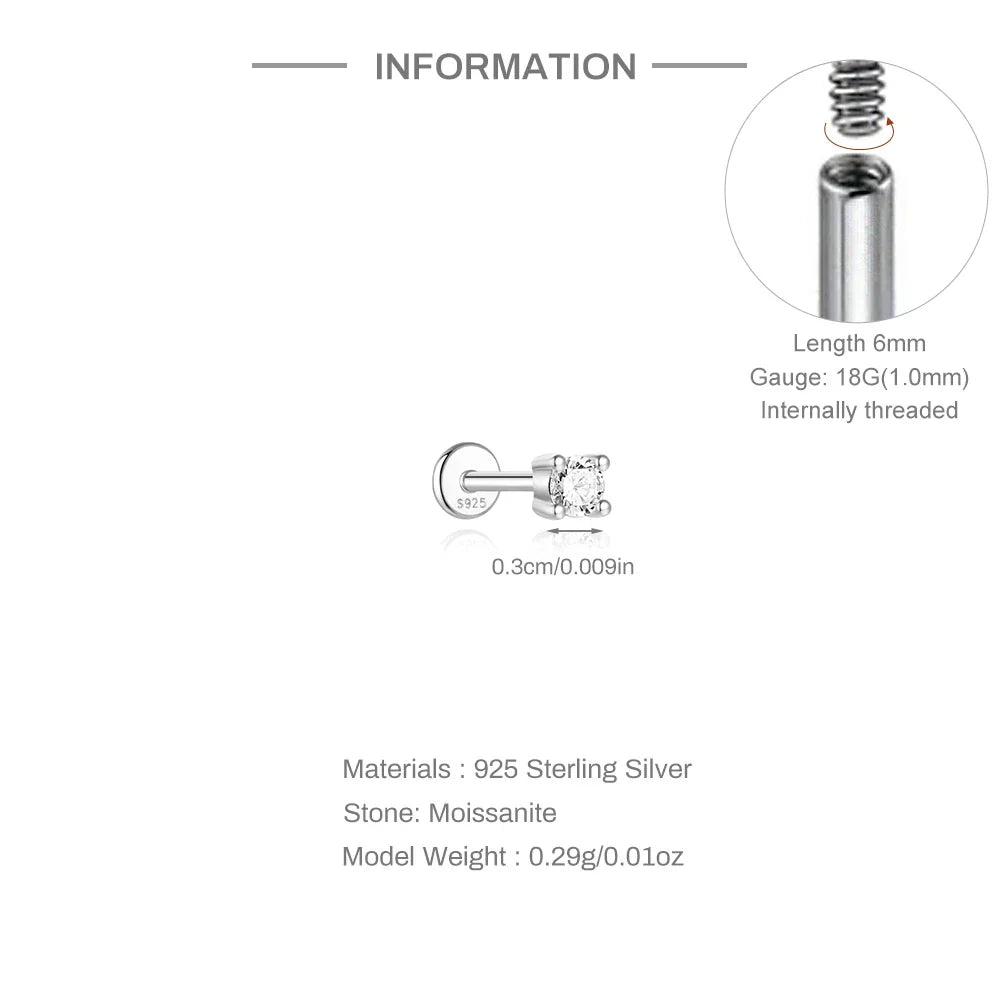 Ohrstecker für Damen aus 925er Sterlingsilber mit Mini-Moissanit-Vierkrappenfassung