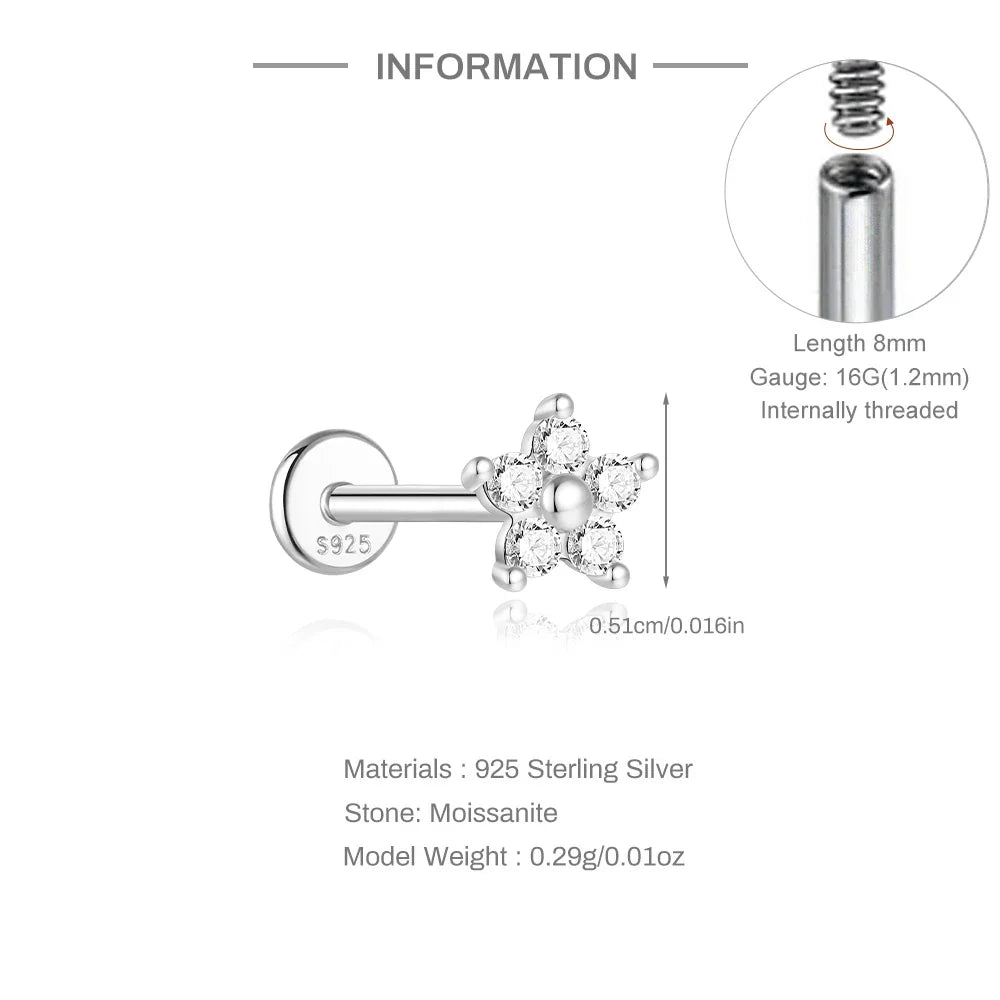 Ohrstecker für Damen aus 925er Sterlingsilber mit Mini-Moissanit-Vierkrappenfassung