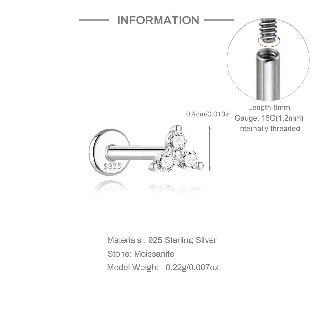 Ohrstecker für Damen aus 925er Sterlingsilber mit Mini-Moissanit-Vierkrappenfassung