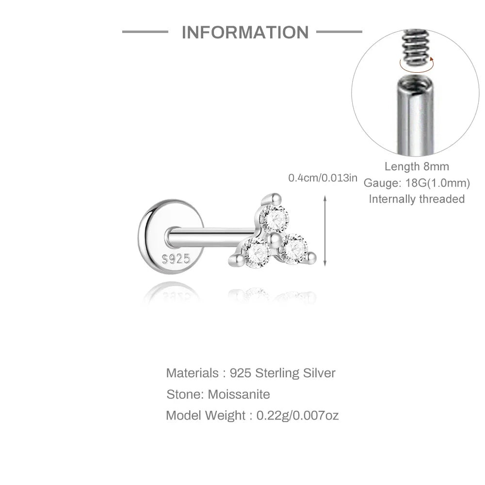Ohrstecker für Damen aus 925er Sterlingsilber mit Mini-Moissanit-Vierkrappenfassung