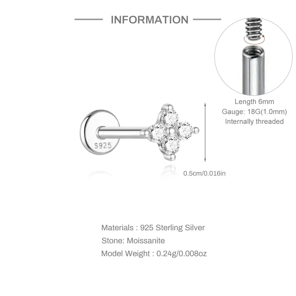 Ohrstecker für Damen aus 925er Sterlingsilber mit Mini-Moissanit-Vierkrappenfassung