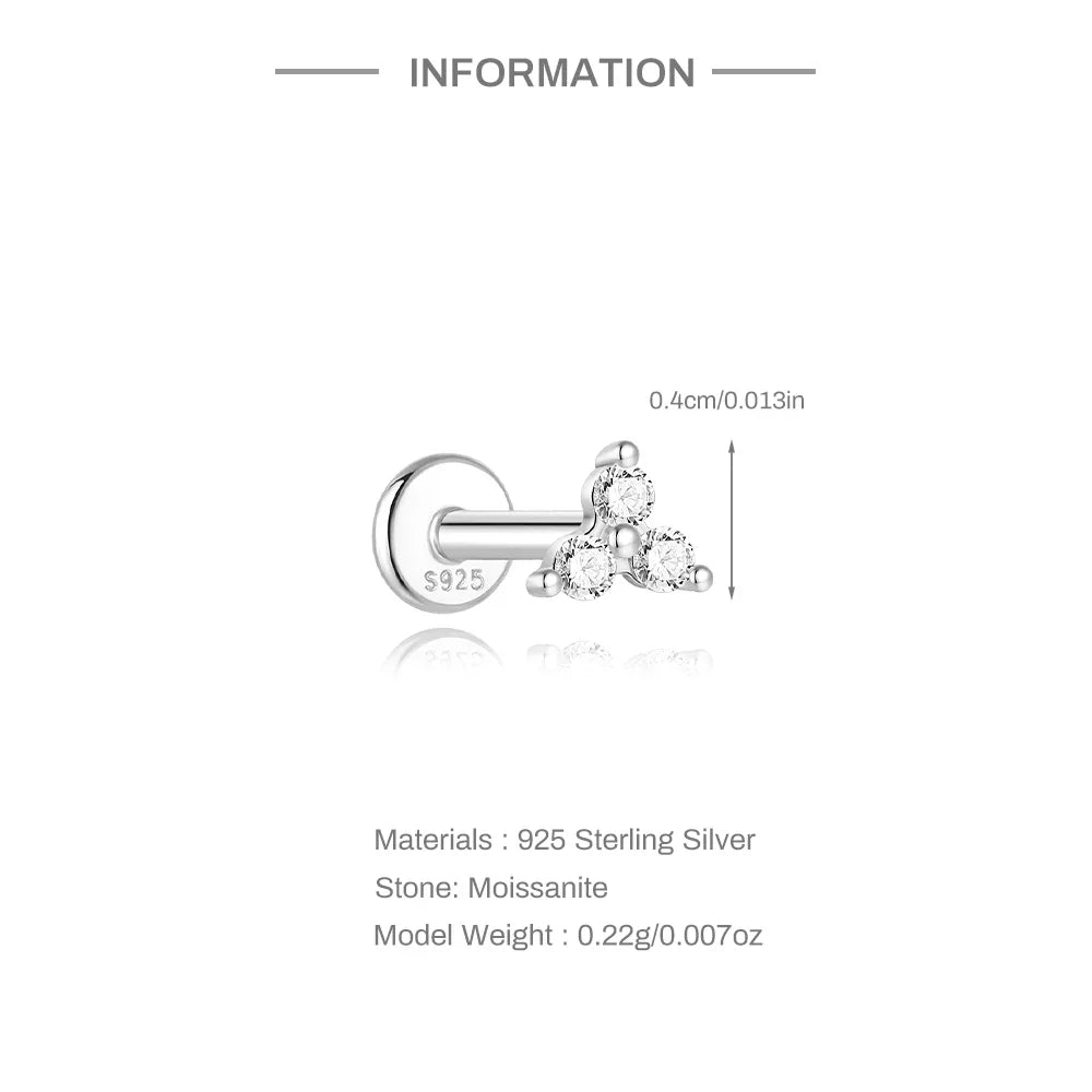 Ohrstecker für Damen aus 925er Sterlingsilber mit Mini-Moissanit-Vierkrappenfassung