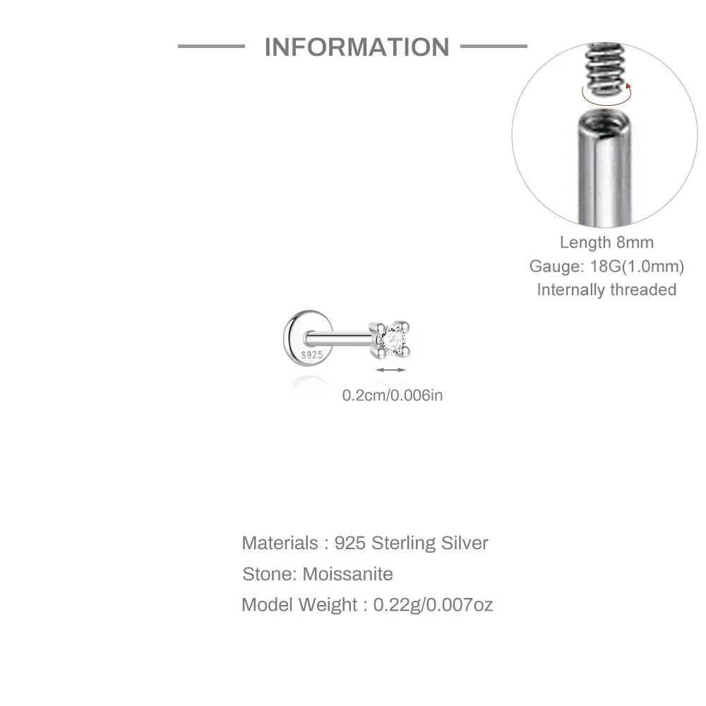 Ohrstecker für Damen aus 925er Sterlingsilber mit Mini-Moissanit-Vierkrappenfassung