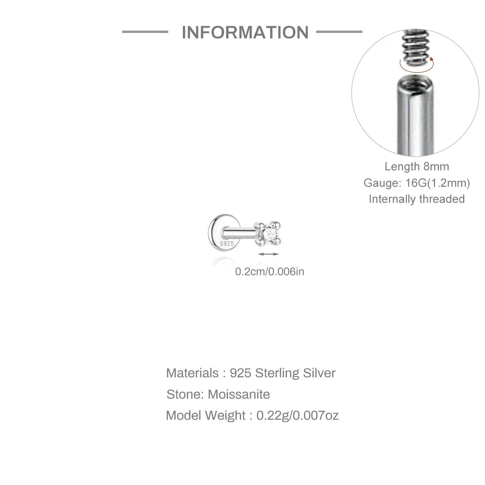 Ohrstecker für Damen aus 925er Sterlingsilber mit Mini-Moissanit-Vierkrappenfassung