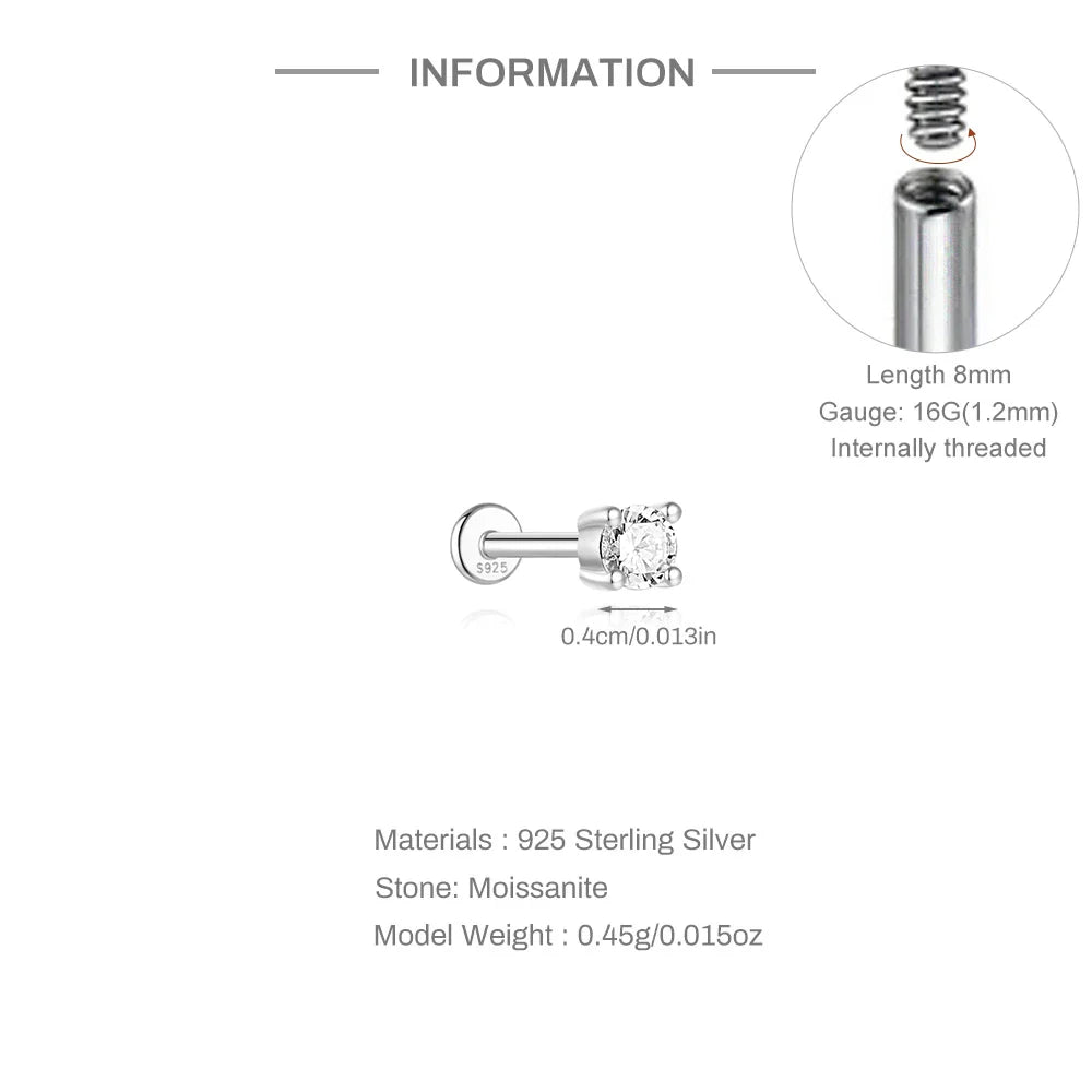 Ohrstecker für Damen aus 925er Sterlingsilber mit Mini-Moissanit-Vierkrappenfassung