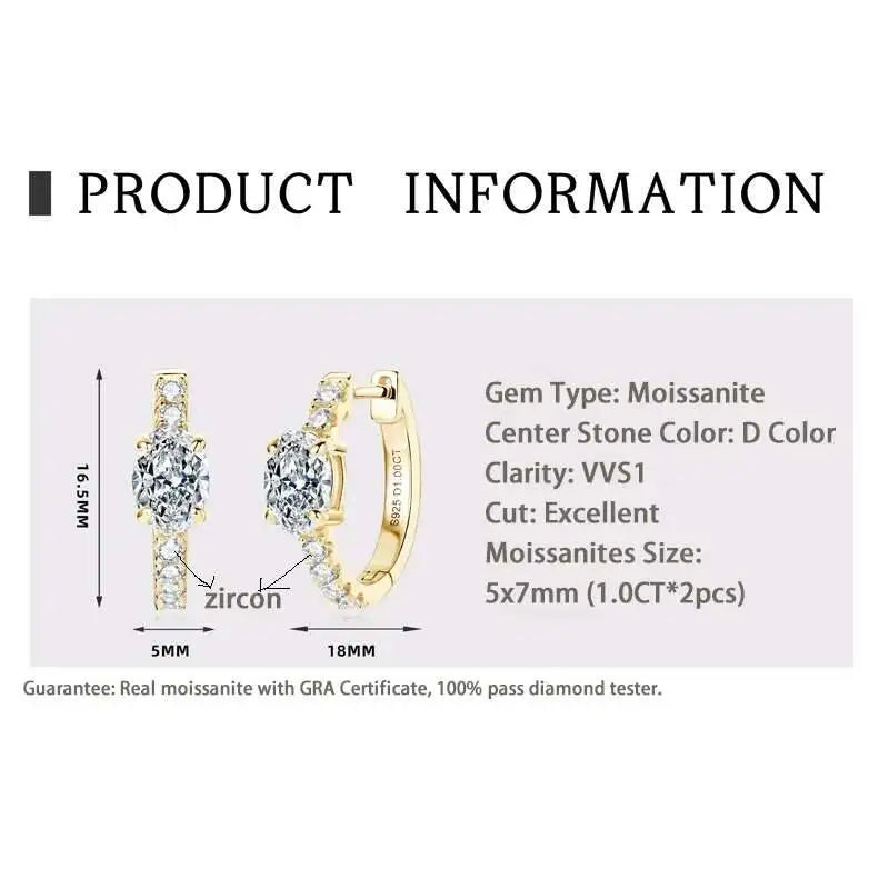 925 Sterling Silber Moissanite 1 Karat ovale Ohrstecker für Damen GIA