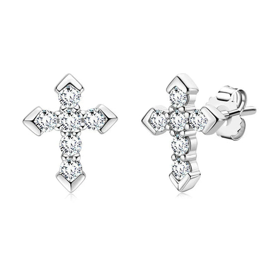 Ohrstecker aus 925er Sterlingsilber mit Moissanit-Pfeilkreuz für Herren und Damen