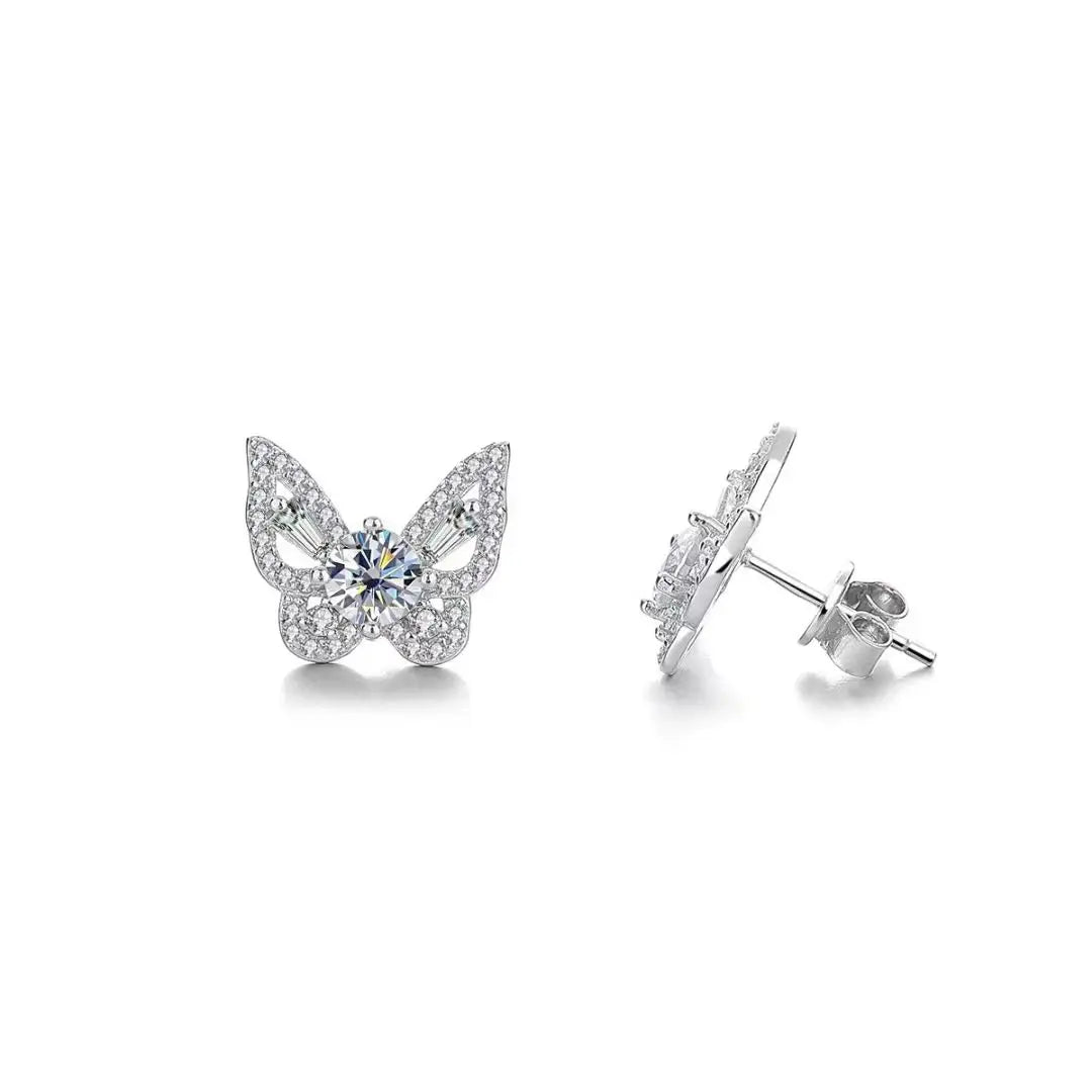 Boucles d'oreilles clous papillon en argent sterling 925 et moissanite, cadeau romantique pour femme