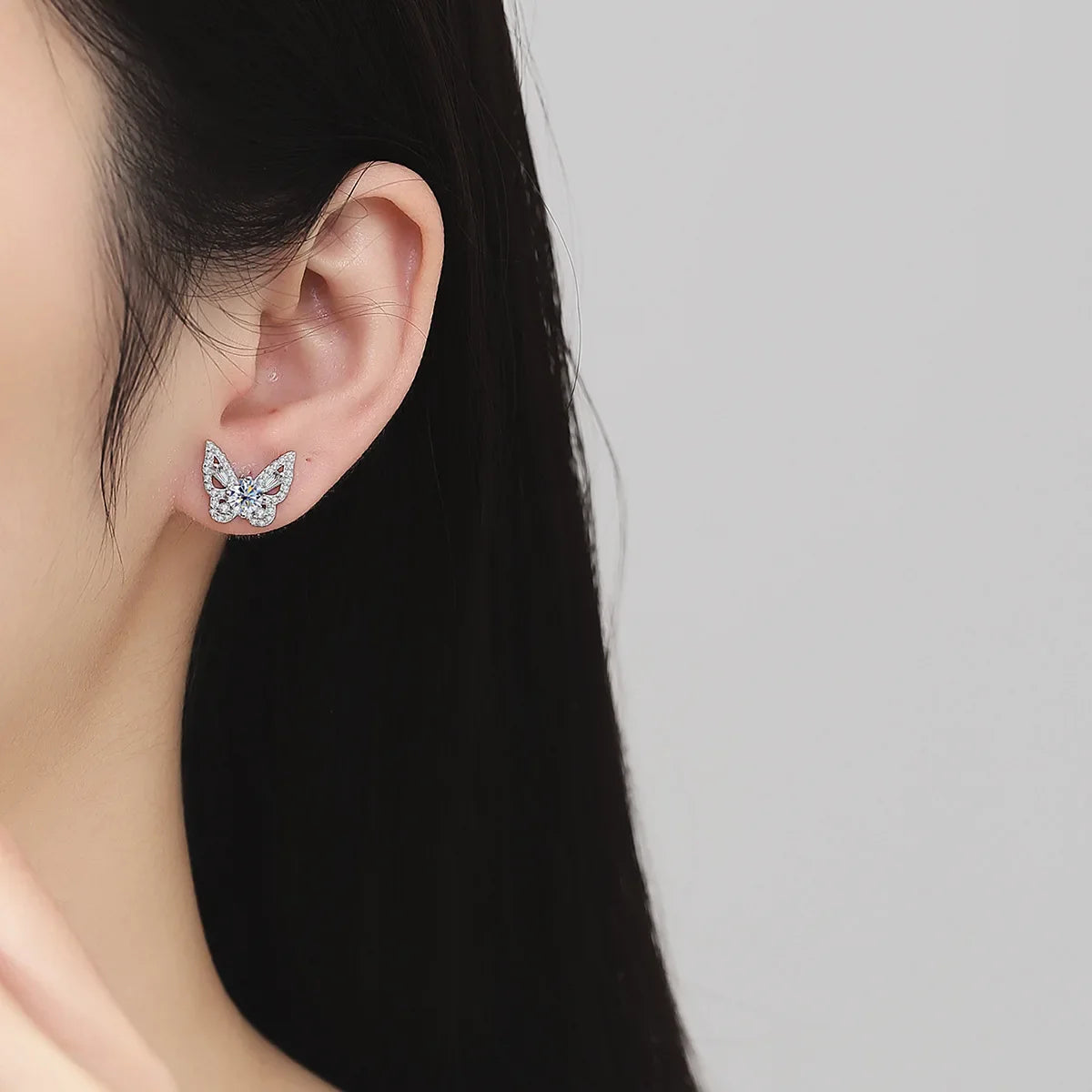 Boucles d'oreilles clous papillon en argent sterling 925 et moissanite, cadeau romantique pour femme