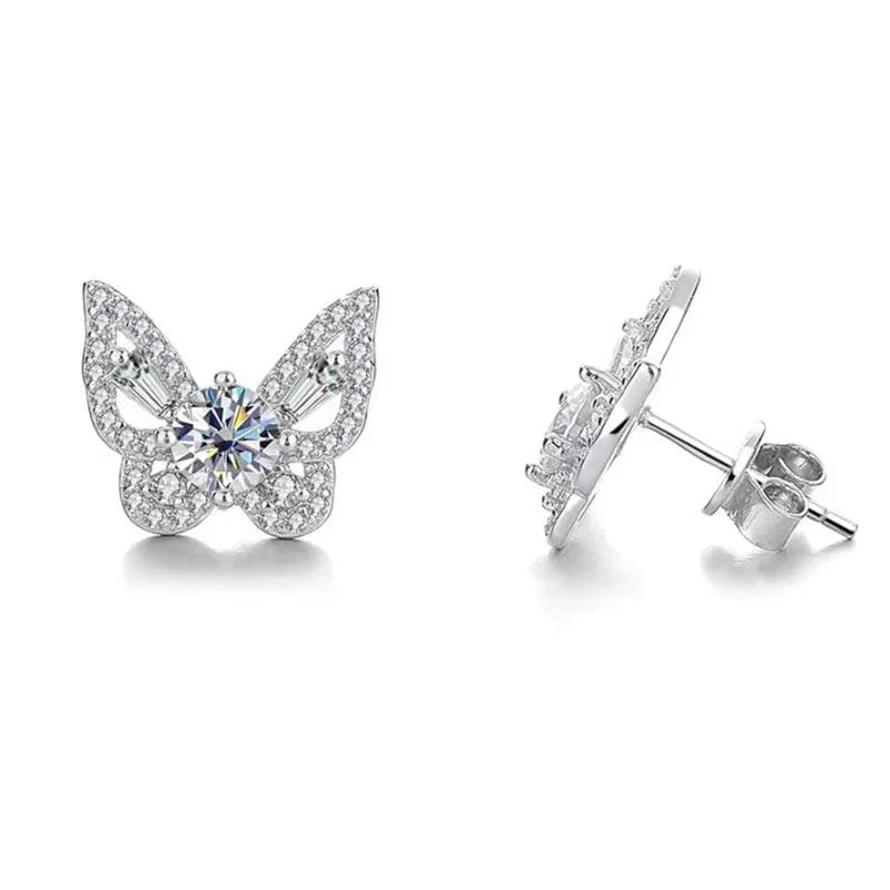 Boucles d'oreilles clous papillon en argent sterling 925 et moissanite, cadeau romantique pour femme