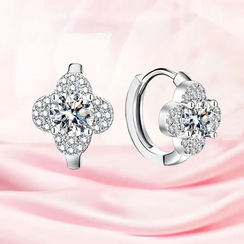 925 Sterling Silver Moissanite Clover Earrings 1ct Dainty Hoop Luxury