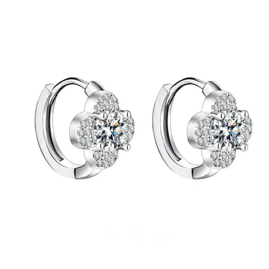 925 Sterling Silver Moissanite Clover Earrings 1ct Dainty Hoop Luxury