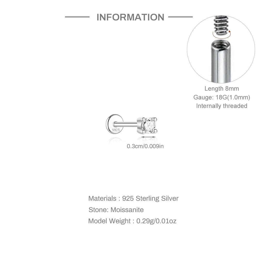 Ohrstecker für Damen aus 925er Sterlingsilber mit Mini-Moissanit-Vierkrappenfassung