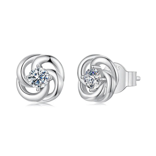 Ohrstecker aus 925er Sterlingsilber mit Moissanit und vierblättrigem Kleeblatt, hohle Blume