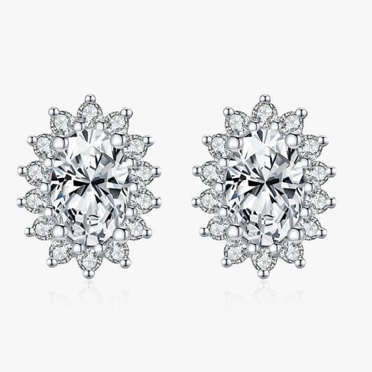 925 Sterling Silver Moissanite Halo Stud Earrings Bridal Wedding Engagement