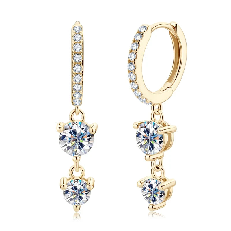 Two-Stone Moissanite Hoop Drop Earrings in Sterling Silver