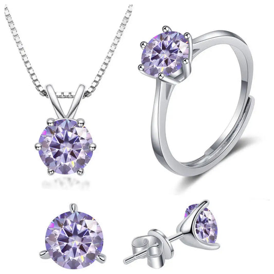 Ensemble de bijoux de mariée collier et boucles d'oreilles en argent sterling 925 et moissanite 1 carat (4 griffes) de qualité D