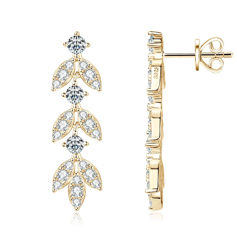 Boucles d'oreilles pendantes en argent sterling 925 et moissanite en forme de feuille pour femmes, hypoallergéniques, cadeau