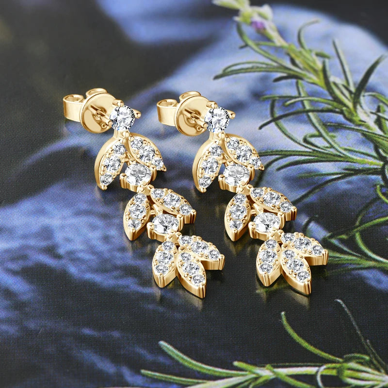 Boucles d'oreilles pendantes en argent sterling 925 et moissanite en forme de feuille pour femmes, hypoallergéniques, cadeau
