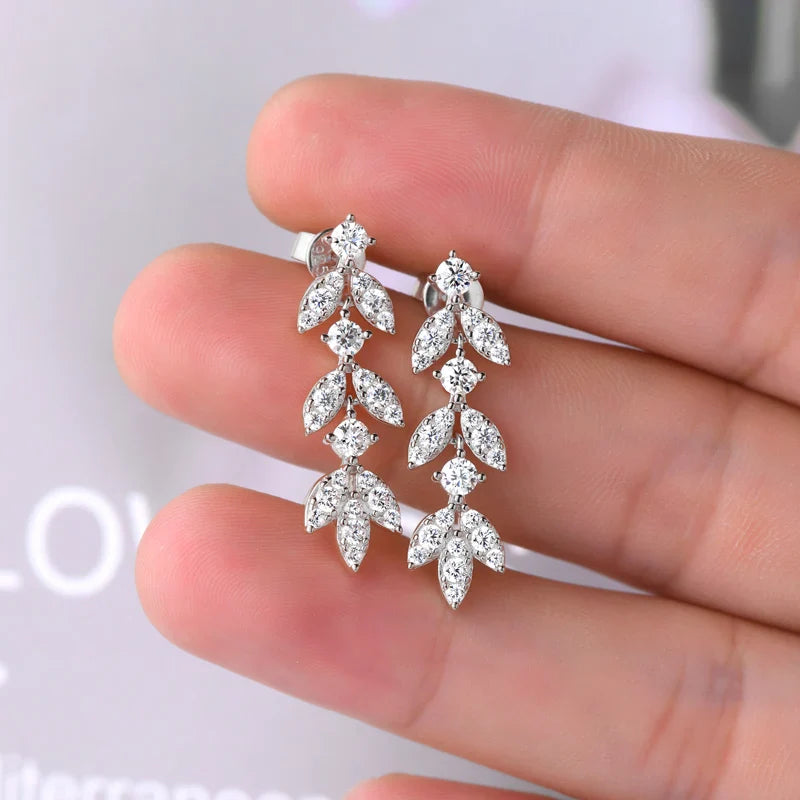 Boucles d'oreilles pendantes en argent sterling 925 et moissanite en forme de feuille pour femmes, hypoallergéniques, cadeau