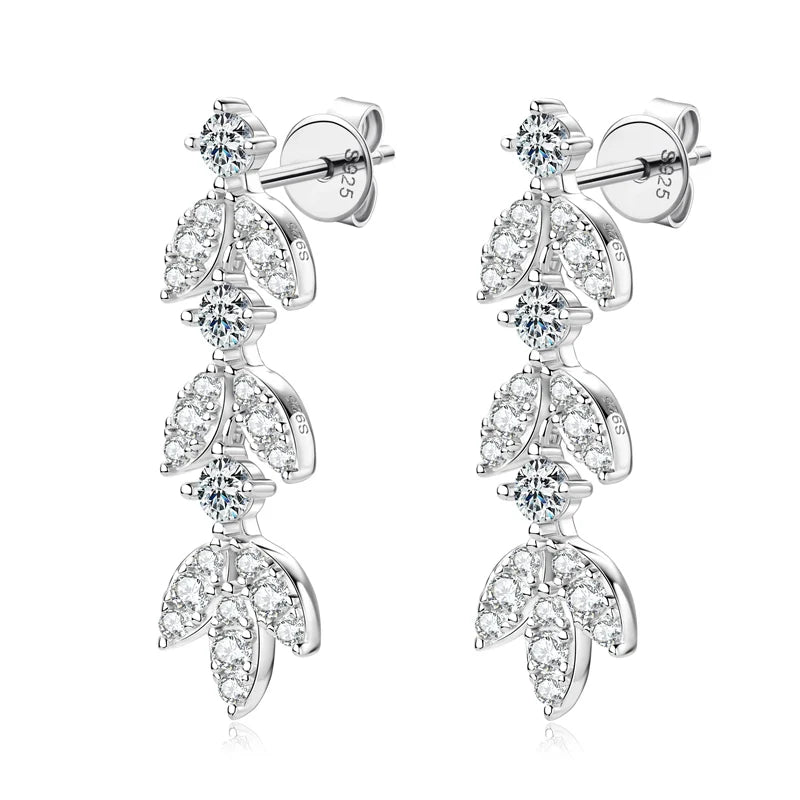 Boucles d'oreilles pendantes en argent sterling 925 et moissanite en forme de feuille pour femmes, hypoallergéniques, cadeau