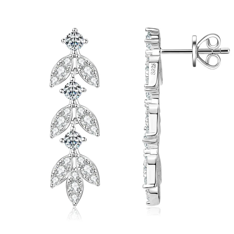 Boucles d'oreilles pendantes en argent sterling 925 et moissanite en forme de feuille pour femmes, hypoallergéniques, cadeau