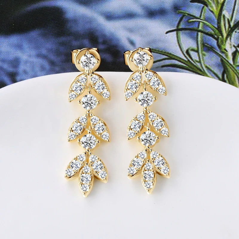 Boucles d'oreilles pendantes en argent sterling 925 et moissanite en forme de feuille pour femmes, hypoallergéniques, cadeau