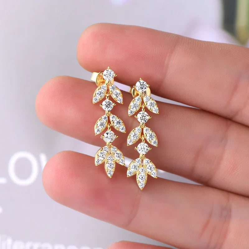 Boucles d'oreilles pendantes en argent sterling 925 et moissanite en forme de feuille pour femmes, hypoallergéniques, cadeau