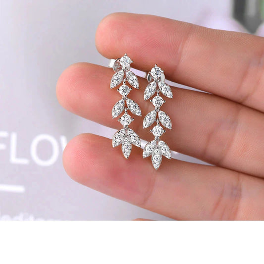 925 Sterling Silver Moissanite Leaf Drop Earrings For Women Anti-Allergy Gift