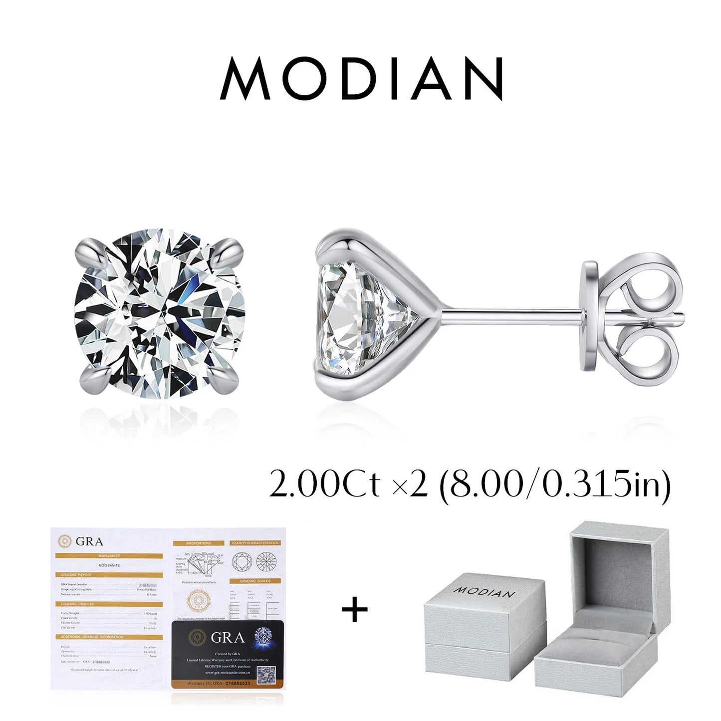 925 Sterling Silver Moissanite Round Stud Earrings D Color Sparkling