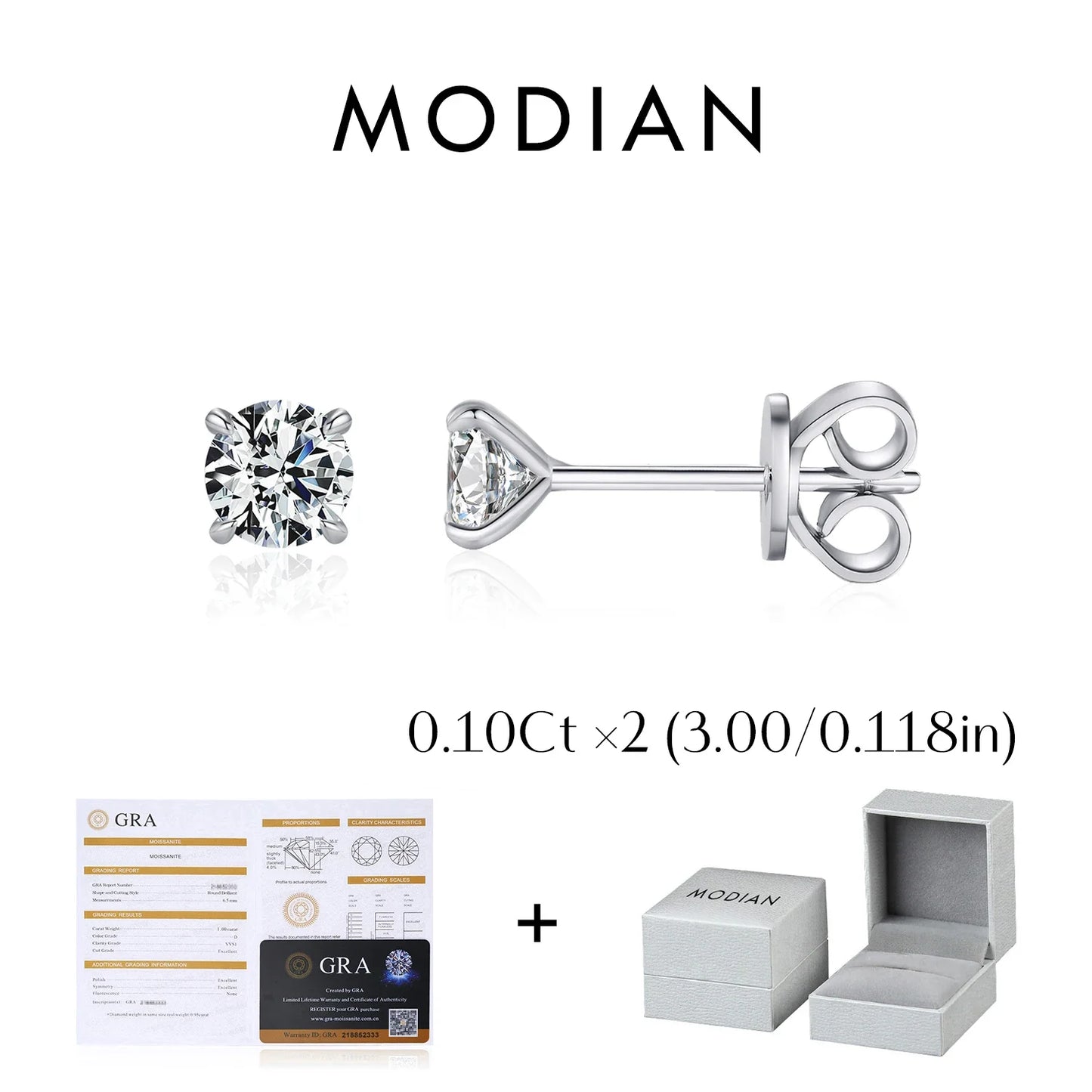 925 Sterling Silver Moissanite Round Stud Earrings D Color Sparkling