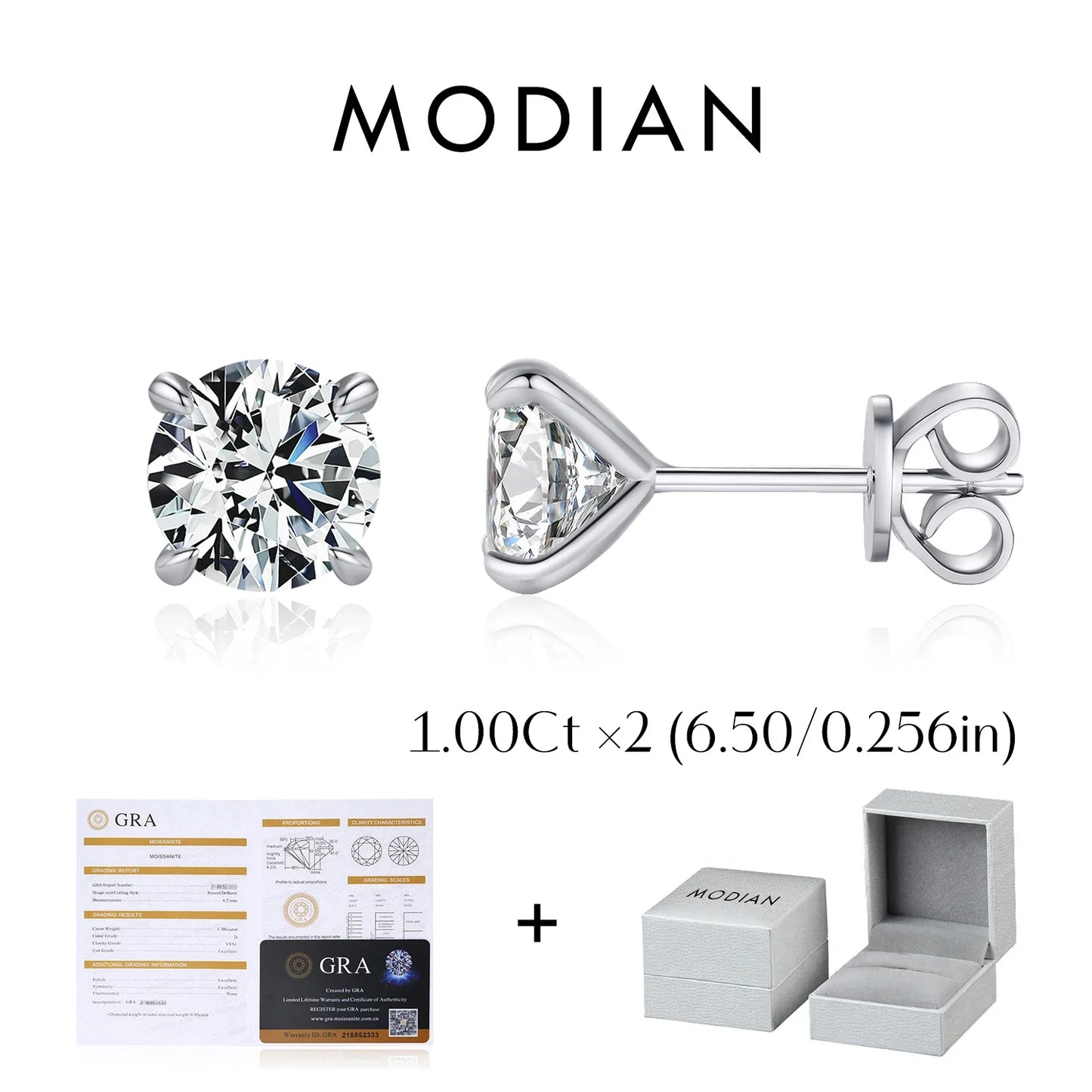 925 Sterling Silver Moissanite Round Stud Earrings D Color Sparkling