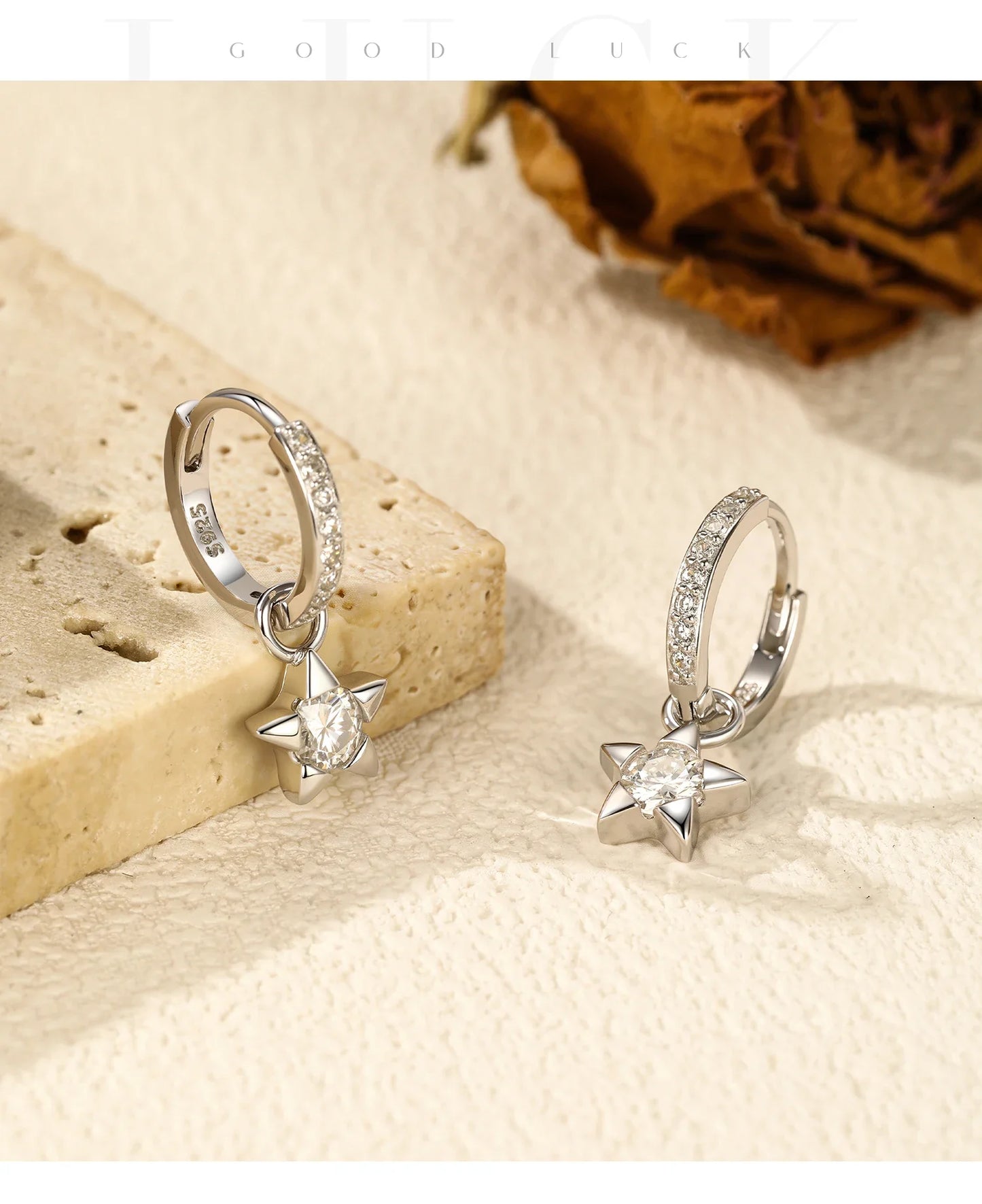 Boucles d'oreilles créoles en argent sterling 925 avec moissanite étoile, couleur D, brillantes, pour femmes