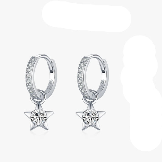 Boucles d'oreilles créoles en argent sterling 925 avec moissanite étoile, couleur D, brillantes, pour femmes