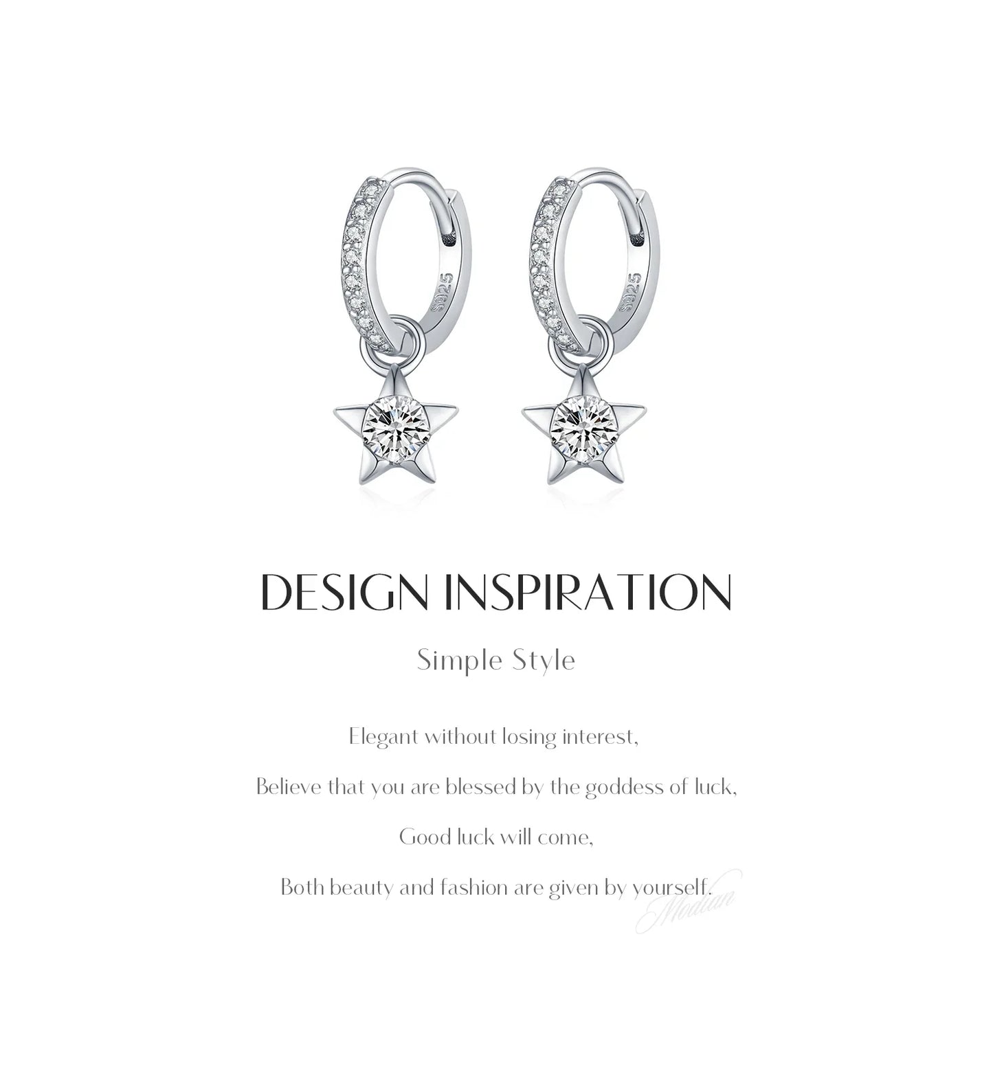Boucles d'oreilles créoles en argent sterling 925 avec moissanite étoile, couleur D, brillantes, pour femmes