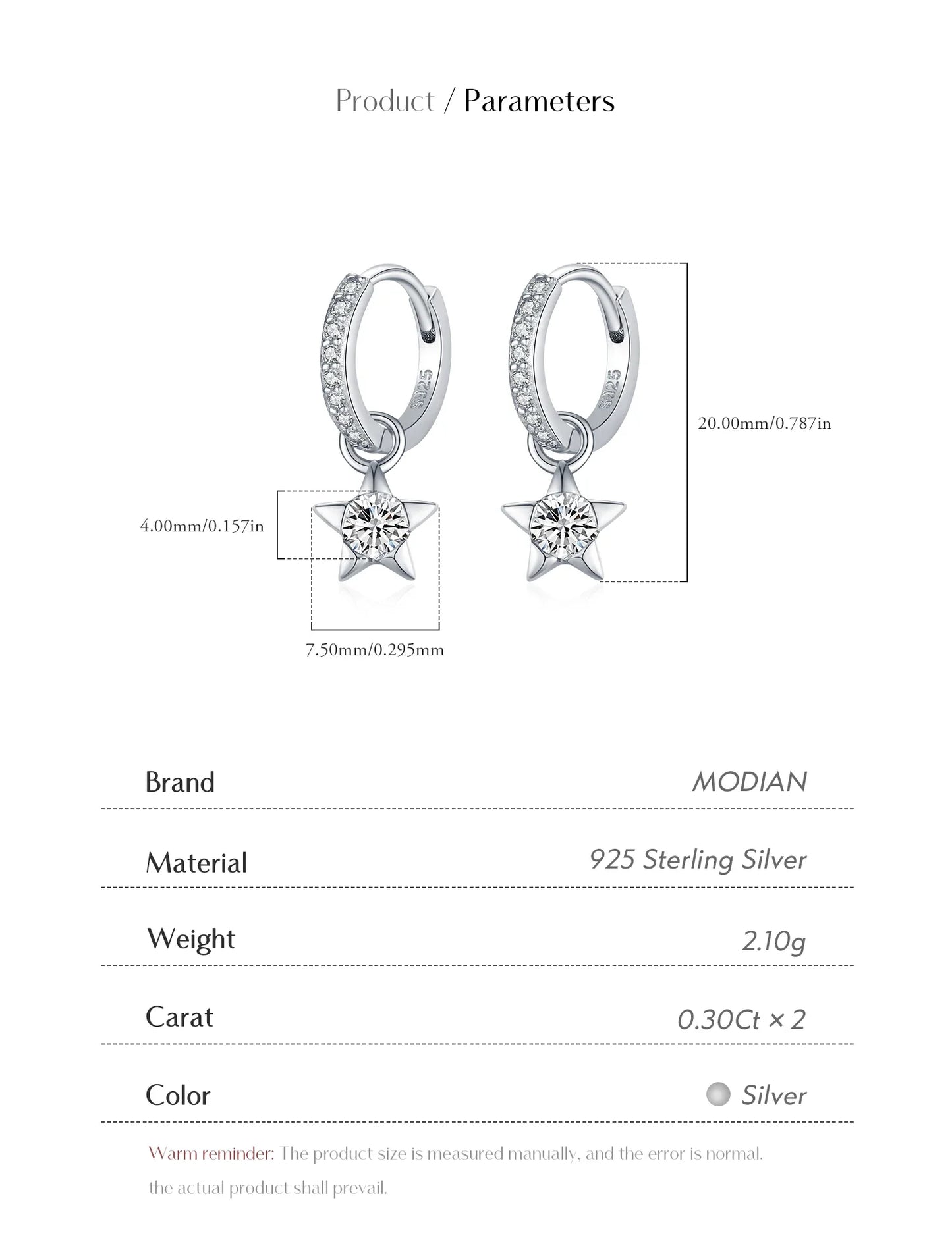Boucles d'oreilles créoles en argent sterling 925 avec moissanite étoile, couleur D, brillantes, pour femmes