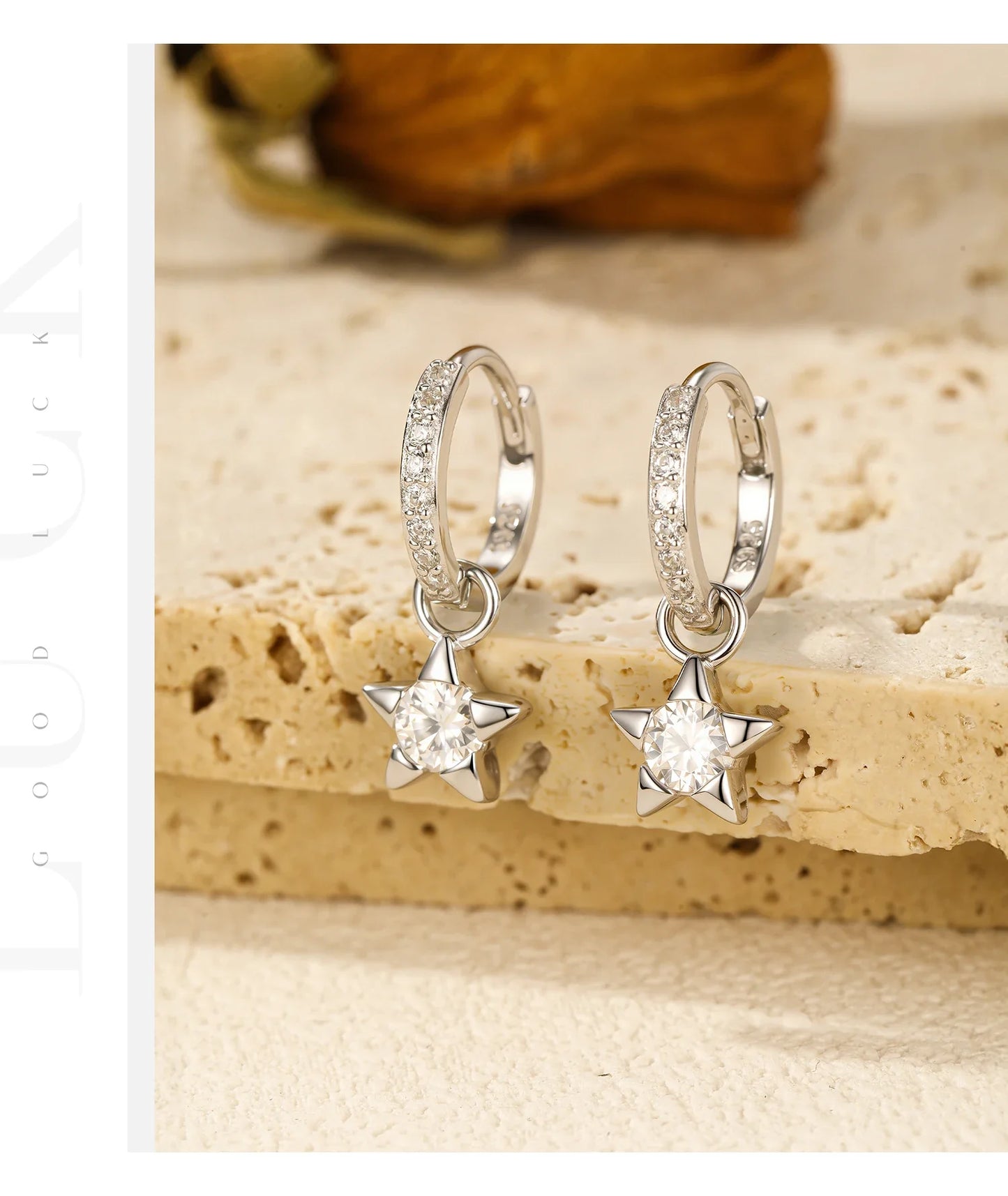 Boucles d'oreilles créoles en argent sterling 925 avec moissanite étoile, couleur D, brillantes, pour femmes