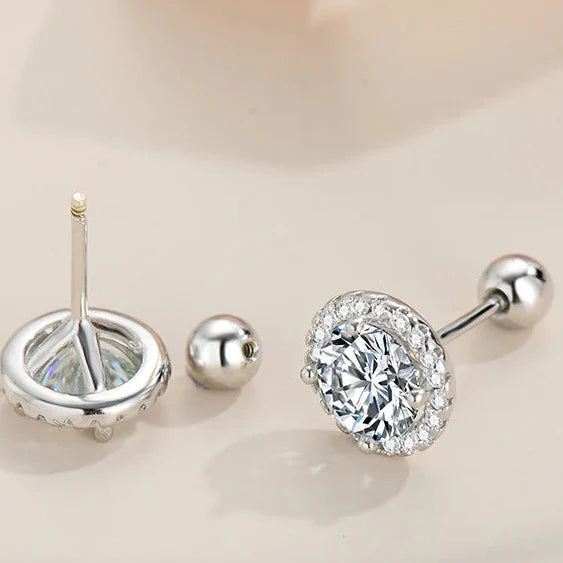 Ohrstecker aus 925er Sterlingsilber mit Moissanit, rund, 0,5/1 Karat, zum Schrauben, Unisex