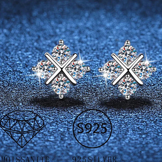 925 Sterling Silver 0.8Ct x2 Moissanite Stud Earrings 1.6Ct Total Classic Luxury