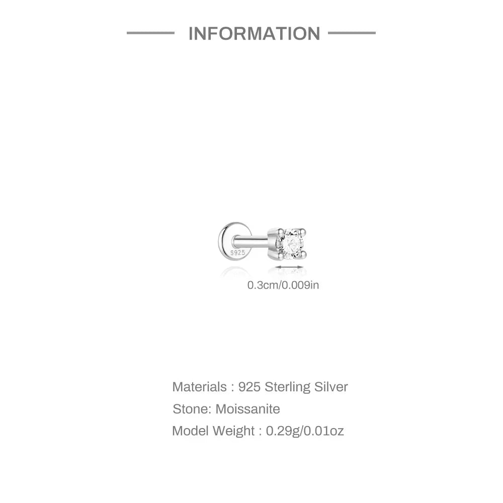 Clous d'oreilles en argent sterling 925 avec moissanite, à vis, quatre griffes, petits bijoux classiques et tendance