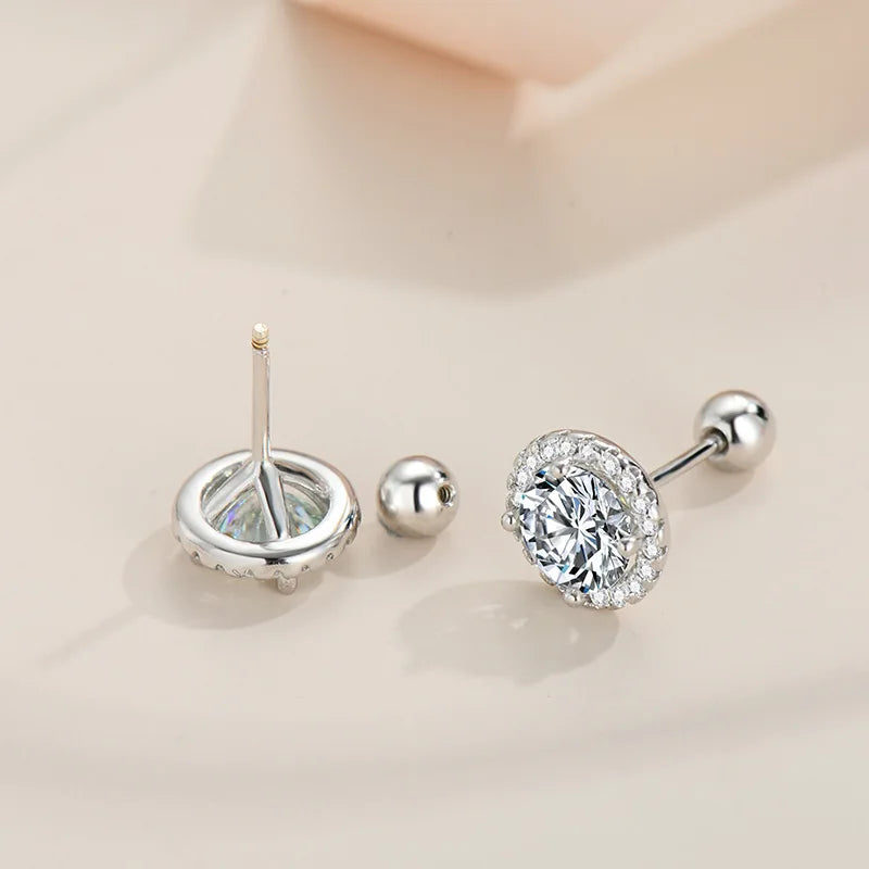 Ohrstecker aus 925er Sterlingsilber mit Moissanit, rund, 0,5/1 Karat, zum Schrauben, Unisex