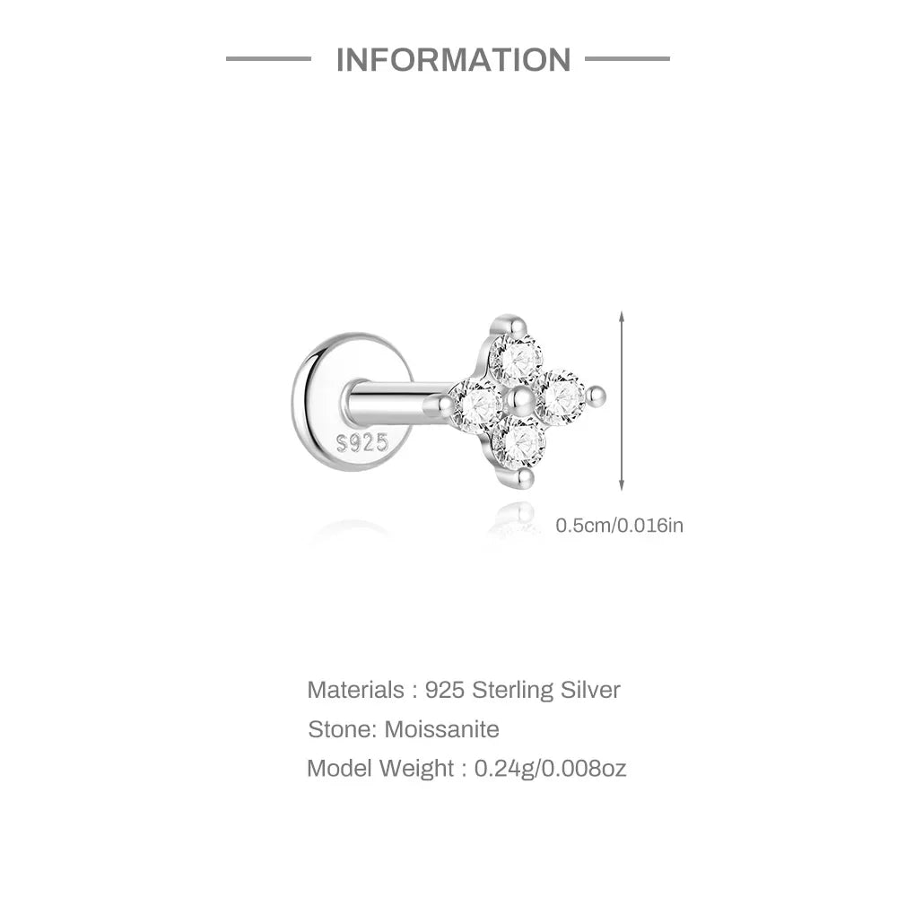Clous d'oreilles en argent sterling 925 avec moissanite, à vis, quatre griffes, petits bijoux classiques et tendance
