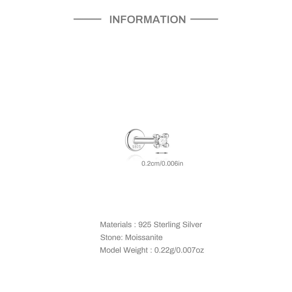 Clous d'oreilles en argent sterling 925 avec moissanite, à vis, quatre griffes, petits bijoux classiques et tendance