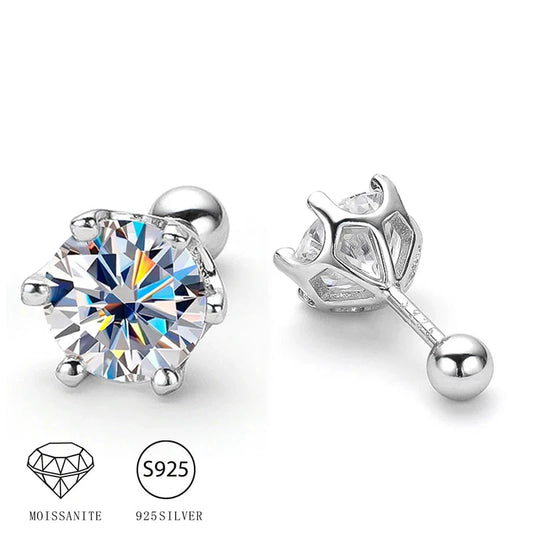 925 Sterling Silver Moissanite Stud Earrings 0.5-1ct Pair 6-Claw Screw Back