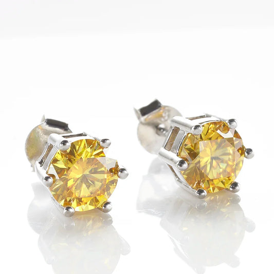 925 Sterling Silver Moissanite Stud Earrings Round VVS1 Pink Yellow Gift