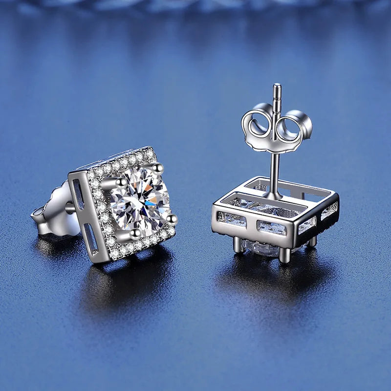 925 Sterling Silver Square Moissanite Stud Earrings 0.5-1 Ct Couples