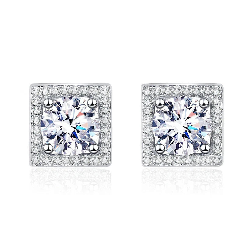 925 Sterling Silver Square Moissanite Stud Earrings 0.5-1 Ct Couples