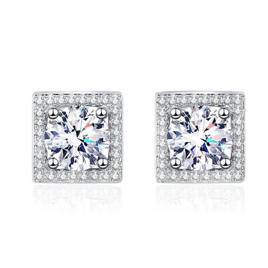 925 Sterling Silver Square Moissanite Stud Earrings 0.5-1 Ct Couples