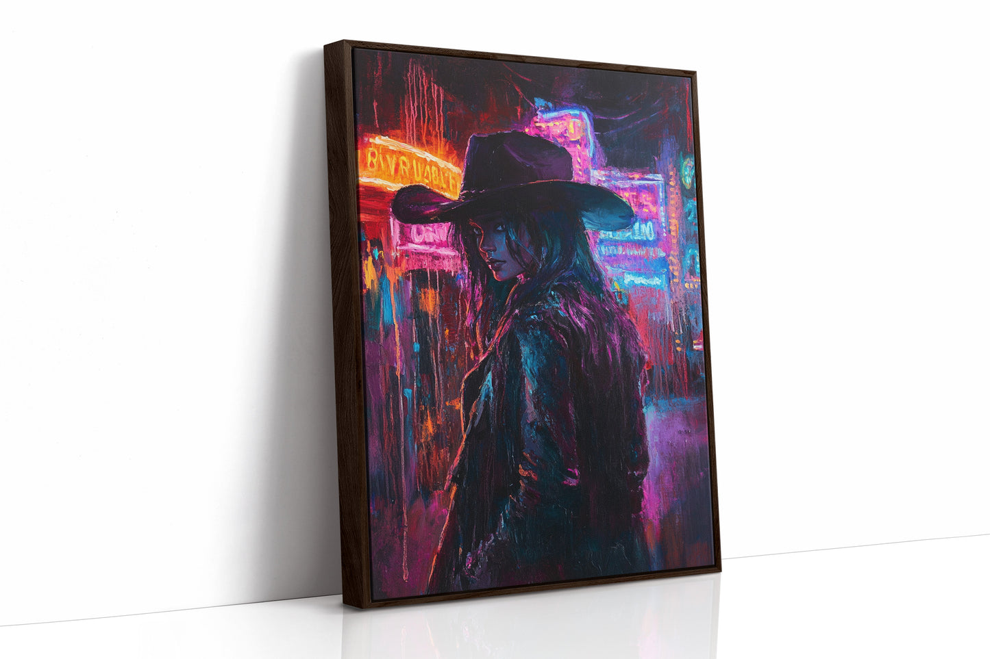 Cowgirl-Noir in Neonlichtern
