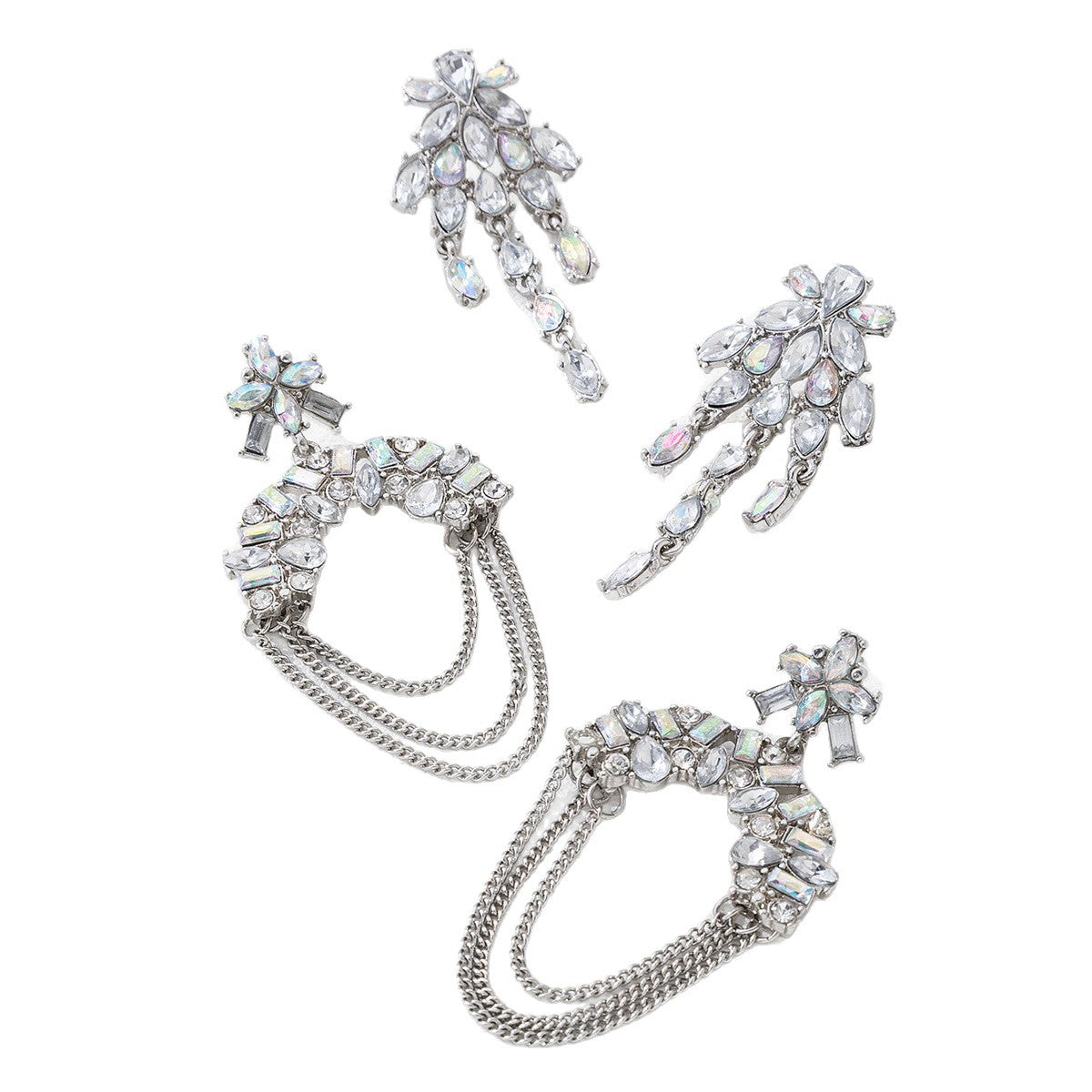 Trending Fashion Chain Rhinestone Drop Earrings For Women, Unique Versatile Light Luxury Alloy Ear Jewelry, Geometric Stud Earrings